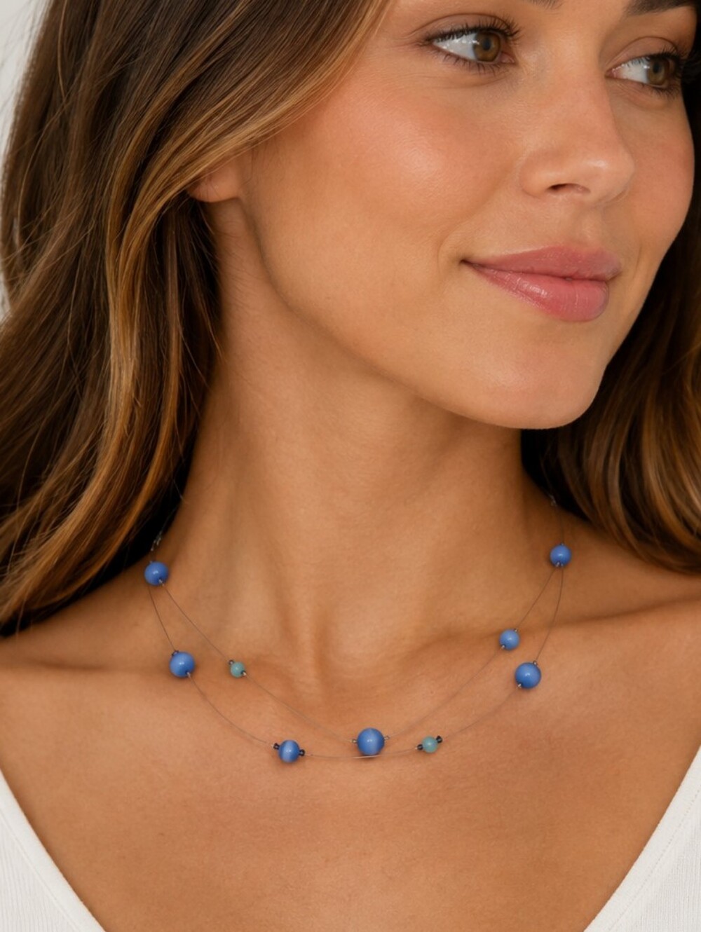 3/$30 Vintage Baby Blue Floating Beaded Choker Necklace